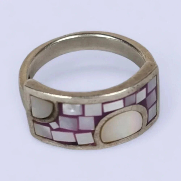 Vintage Sterling MOP Inlay Artisan Ring - Picture 4 of 8